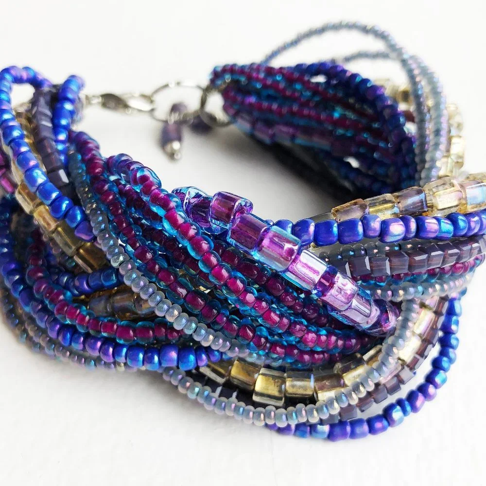 Super chunky purple bracelet, statement wide seed bead bracelet